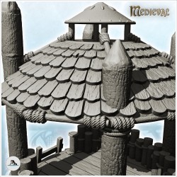 Double platform wooden outpost with tile roof (4)