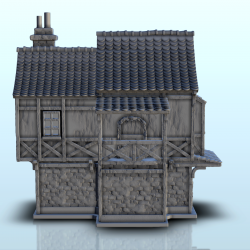 Maison médiévale à colombages avec auvent et base en pierre (2)