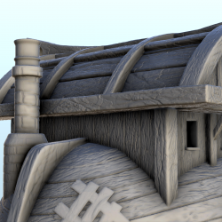 Bâtiment portuaire pirate médiéval en bois à étages (4)