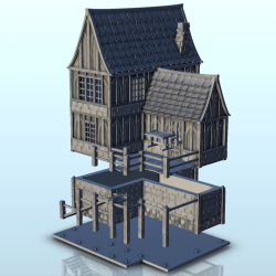 Grande maison médiévale à colombages avec escalier et terasse d'accès (6)