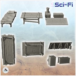 Set de mobiliers post-apocalyptiques en métal (2)