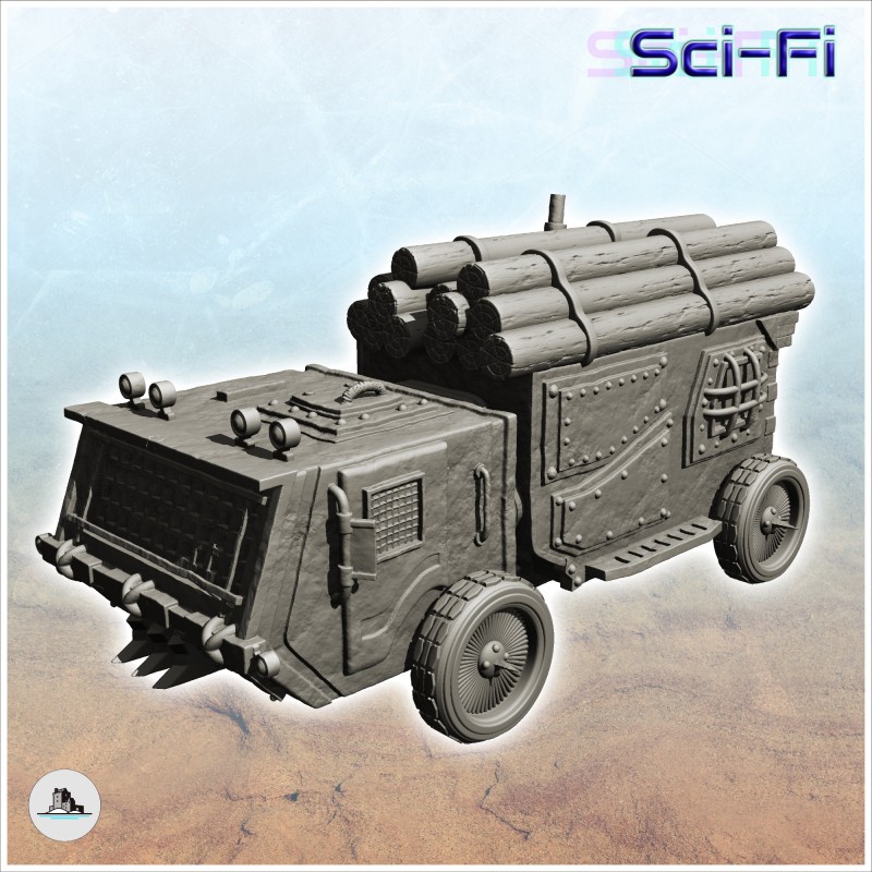 Sci-Fi all-terrain truck for wood transport with four wheels (1)