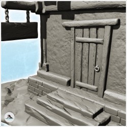 Bâtiment de service à escalier d'accès avec auvent et pancarte en bois (19)