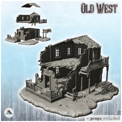 Ruined wooden building with damaged stairs and cart (+ props) (29)