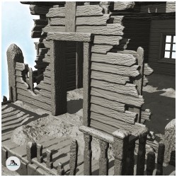 Ruined wooden building with damaged stairs and cart (+ props) (29)