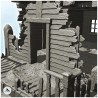 Ruine de bâtiment en bois à étage avec escalier endommagé et chariot (+ décors) (29)