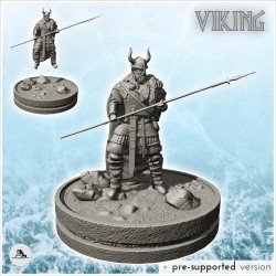 Guerrier viking avec casque à cornes et lance (15)