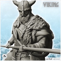 Guerrier viking avec casque à cornes et lance (15)