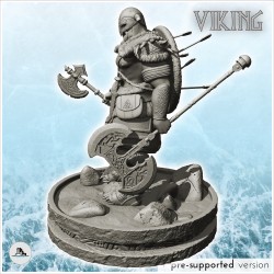 Guerrier viking avec casque à cornes et double haches de guerre (18)