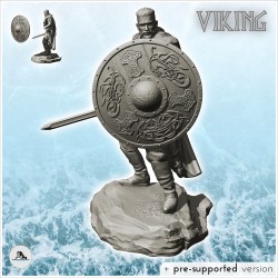 Guerrier viking en position de combat avec bouclier et épée (20)