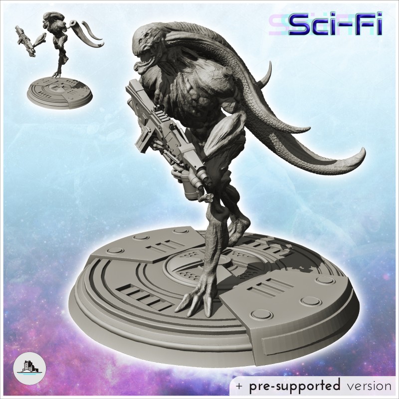 Alien warrior with long tails and assault rifle (9)
