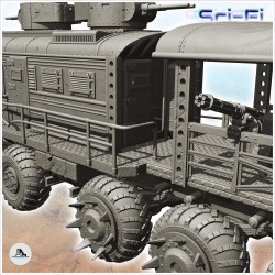 Post-apo train on wheels with armoured turrets and front shovel (5)