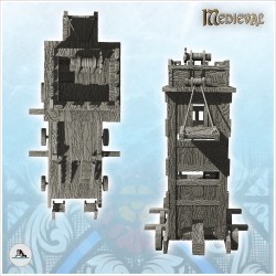 Wooden siege tower with six wheels and multiple floors (15)