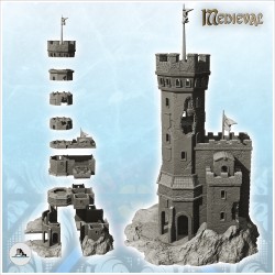 Stone castle with damaged keep and double flags (16)