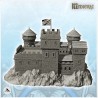 Large damaged castle with double towers and keep with flag (18)