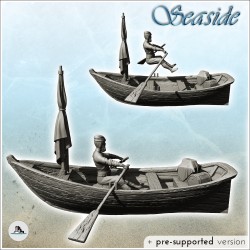 Vieux pirate ramant sur un bateau en bois avec un mât (5)