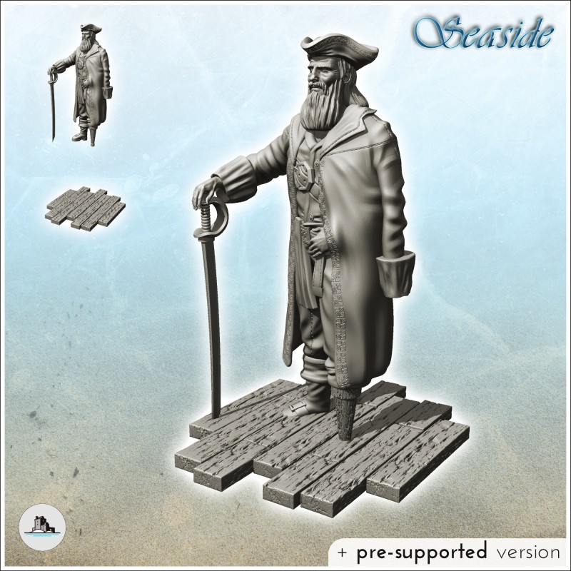 Bearded and one-armed pirate captain with wooden leg and long sword (7)