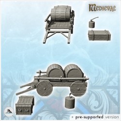 Set d'équipements médiévaux avec charrette, caisse et hache (1)