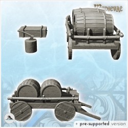 Set d'équipements médiévaux avec charrette, caisse et hache (1)