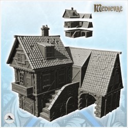 Large medieval house with stairs and archway (1)