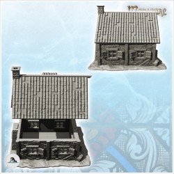 Medieval house with tiled roof, floor window and accessories (3)