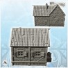 Atelier de forgeron médiéval avec forge extérieure sous auvent et escalier d'accès (4)