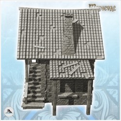 Medieval house with tiled roof and large staircase and canopy (6)