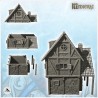 Large medieval stone house with tile roof and window canopy (7)