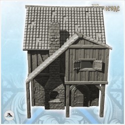 Grand maison médiévale en pierre avec toit en tuile et auvent à fenêtre (7)
