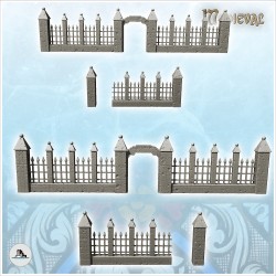 Set de clôture en fer avec poteaux en pierre et portail (2)