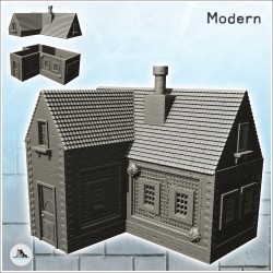 Maison moderne en angle avec végétation et cheminée (2)