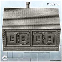 Maison moderne en angle avec végétation et cheminée (2)