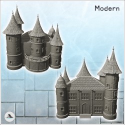 Grand château moderne avec doubles tours et escalier d'entrée (4)