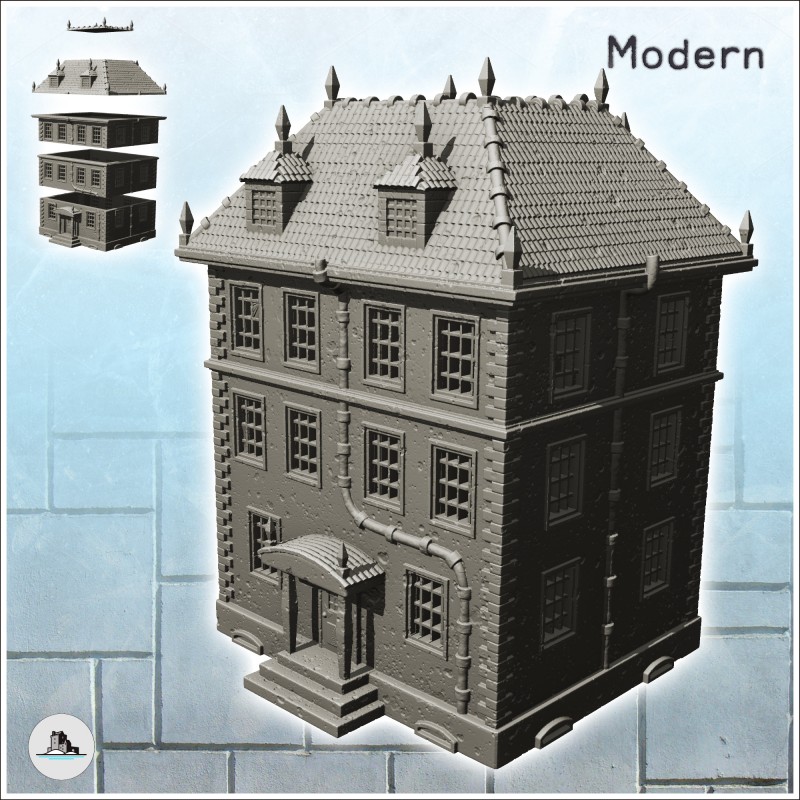 Large modern house with roof spikes and triple floors (6)
