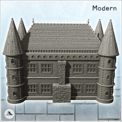 Grand château moderne à quadruple tours de coin de entrée centrale (8)