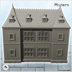 Large modern house with high spiked roof and canopy entrance (9)