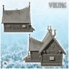 Wooden viking house on platform with double stairs and annex (12)
