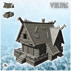 Viking log building with access stairs and fireplace (14)