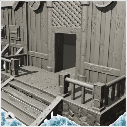 Wooden Viking building with access stairs and pediment chain (16)