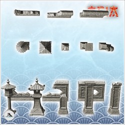 Set d'objets de décoration extérieure asiatiques (6)