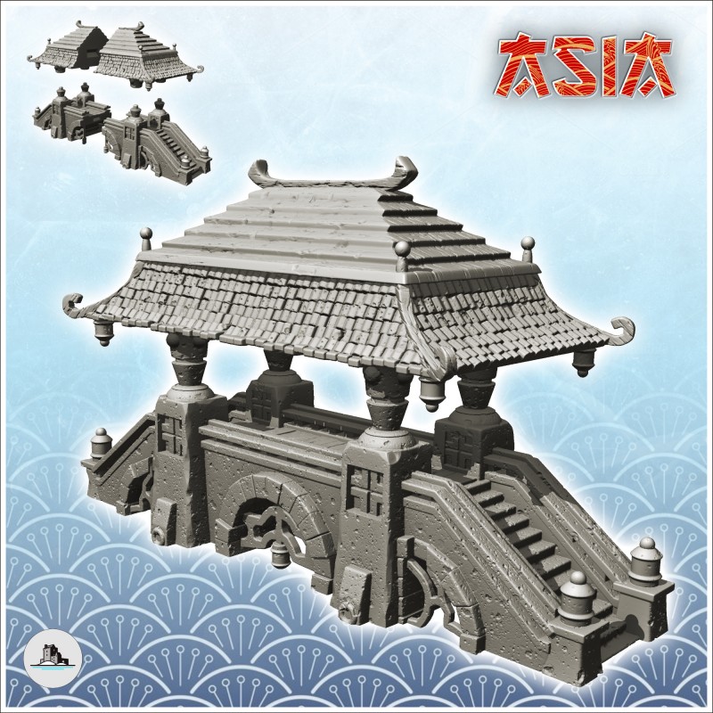Asian bridge with double stairs and roof (20)
