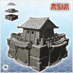 Grand bâtiment asiatique en pierre avec tour centrale sous toit et porte ronde (26)