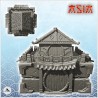 Large stone Asian building with central tower under roof and round door (26)