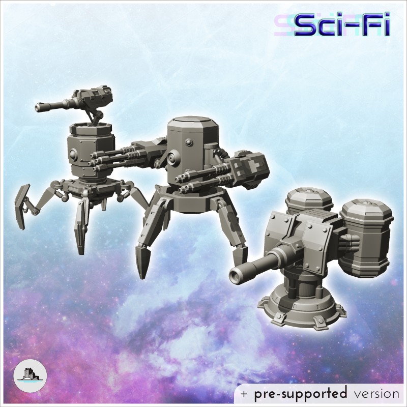 Set of three futuristic turrets with energy cannons (1)