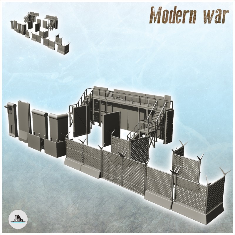 Set de bloc de béton, grillage et barrière pour position fortifiée (2)