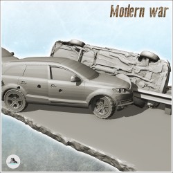 Carcass of Audi Q5 and modern cars on road (7)