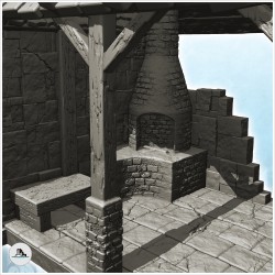 Maison médiévale de forgeron avec forge, cheminée et auvent (10)