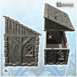 Bâtiment annexe en pierre à colombages avec grande porte en bois et toit en tuiles (15)