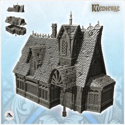 Large medieval manor with entrance awning, large windows and tile roof (17)