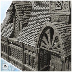 Grand manoir médiéval avec auvent d'entrée, grandes fenêtres et toit en tuile (17)